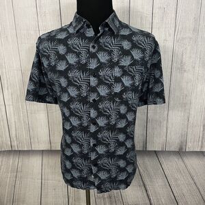 Nat Nast Men's XL Black / Blue Silk Blend Short Sleeve Button-Front Shirt